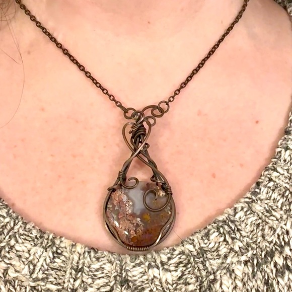 Copper Statement Necklace featuring Moss Agate - Picture 2 of 11
